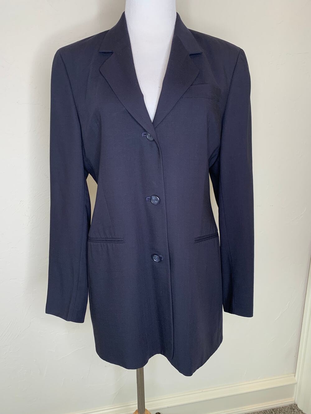 Hart Schaffner & Marx Navy Blue Blazer 100% Worsted Wool Sz 8